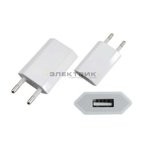 Сетевое зарядное устройство iPhone/iPod USB белое (5В 1000мА) REXANT