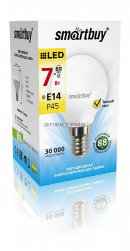 Лампа cветодиодная FR G45 7Вт Е14 3000К 560Лм 45х80мм Smartbuy