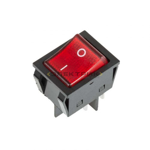 Выключатель клавишный 250В 25А (4с) красный с подсветкой REXANT