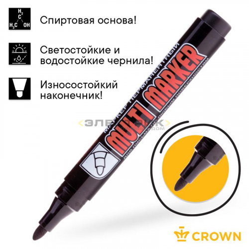 Маркер перманентный "Multi Marker" 3мм пулевидный черн. Crown