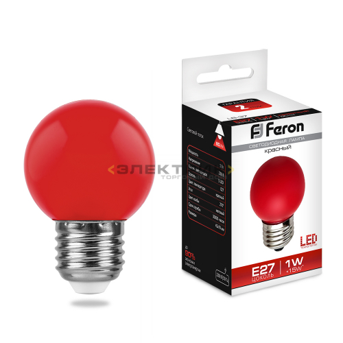 Лампа светодиодная красная LB-37 FR G45 1Вт Е27 45х70мм FERON
