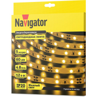 Лента светодиодная желтая 4.8Вт/м 12В 60LED/м SMD3528 IP20 (уп.5м) Navigator