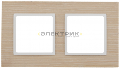 Рамка двухместная универсальная деревянная беленый дуб/белый Elegance 14-5302-01 ЭРА