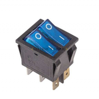 Выключатель клавишный 250В 15А (6с) синий с подсветкой ДВОЙНОЙ REXANT