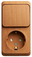 Блок наружный розетка одноместная с заземлением и шторками+выключатель одноклавишный бук ЭТЮД System