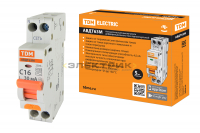Автоматический выключатель дифференциального тока АВДТ 63М 2P(1P+N) C16 30мА 4,5кА тип АС TDM
