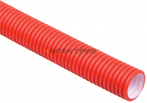 Труба гофрированная двустенная ПНД d50мм красная с муфтой (уп.50м) IEK