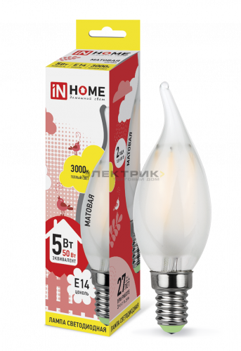 Лампа светодиодная филаментная FL FR CW35 5Вт Е14 3000К 450Лм 35х120мм IN HOME