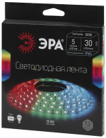 Лента светодиодная многоцветная 7.2Вт/м RGB 12В 30LED/м SMD5050 IP65 (уп.5м) ЭРА