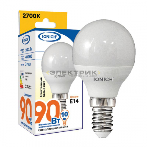 Лампа светодиодная FR G45 10Вт Е14 4000К 900Лм 37x125мм IONICH