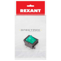 Выключатель клавишный 250В 16А (4с) зеленый с подсветкой REXANT 