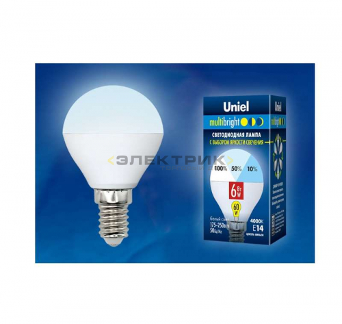 Лампа светодиодная диммируемая FR G45 6Вт Е14 4000К 510Лм 45х82мм Uniel