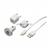 Комплект СЗУ и АЗУ кабель miniUSB-USB переходник microUSB 30 pin белый