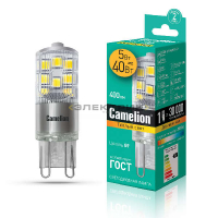 Лампа светодиодная CL 5Вт G9 3000К 400Лм 16х55мм Camelion