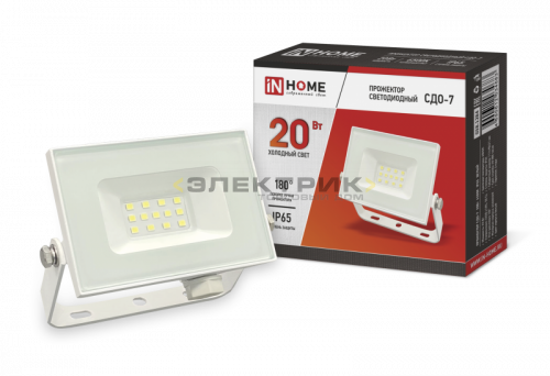 Прожектор светодиодный белый СДО-7 20Вт 6500К 1600Лм 111х98х21мм IP65 IN HOME