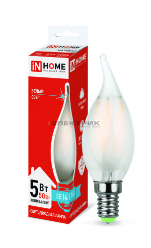 Лампа светодиодная филаментная FL FR CW35 5Вт Е14 4000К 450Лм 35х120мм IN HOME