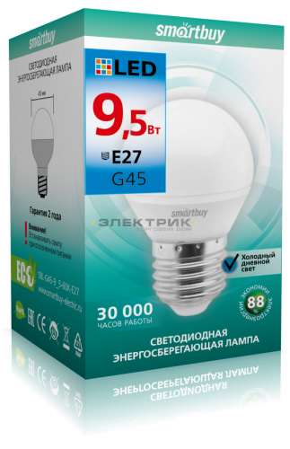 Лампа светодиодная FR G45 9.5Вт Е27 6000К 760Лм 45х80мм Smartbuy
